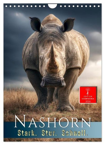 Nashorn - Stark. Stur. Schnell. (Wandkalender 2026 DIN A4 hoch), CALVENDO Monatskalender