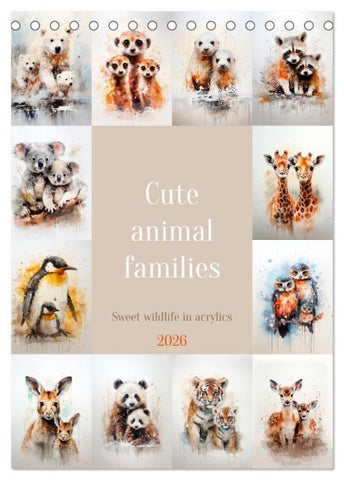 Cute animal families (Desk Calendar 2026 DIN A5 portrait), CALVENDO 12 Month DeskCalendar