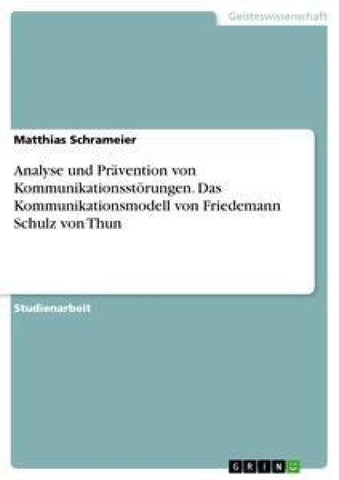Analyse und Prävention von Kommunikationsstörungen. Das Kommunikationsmodell von Friedemann Schulz von Thun
