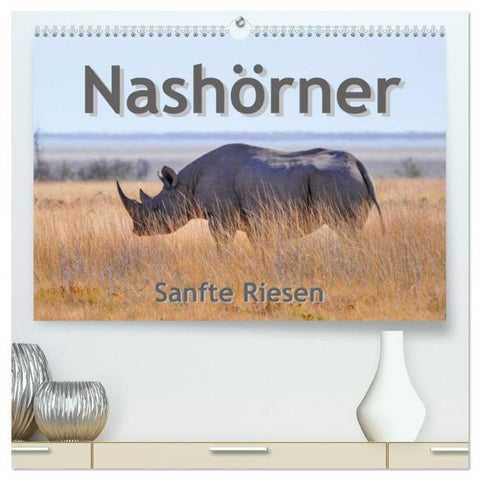 Nashörner - Sanfte Riesen (hochwertiger Premium Wandkalender 2026 DIN A2 quer), Kunstdruck in Hochglanz