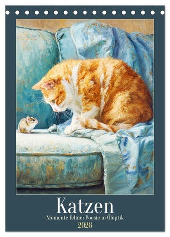 Katzen. Momente feliner Poesie in Öloptik (Tischkalender 2026 DIN A5 hoch), CALVENDO Monatskalender