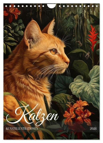 Katzen Kunstillustrationen (Wandkalender 2026 DIN A4 hoch), CALVENDO Monatskalender