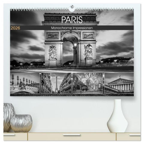 PARIS Monochrome Impressionen (hochwertiger Premium Wandkalender 2026 DIN A2 quer), Kunstdruck in Hochglanz