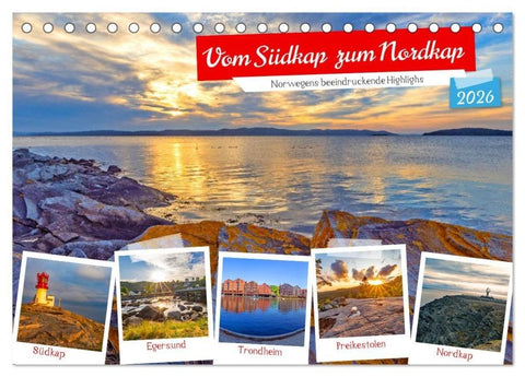 Vom Südkap zum Nordkap (Tischkalender 2026 DIN A5 quer), CALVENDO Monatskalender