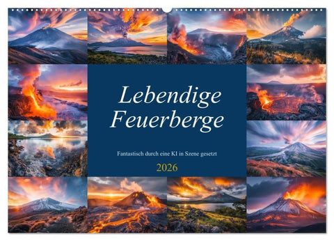 Lebendige Feuerberge - Fantastisch durch eine KI in Szene gesetzt (Wandkalender 2026 DIN A2 quer), CALVENDO Monatskalender