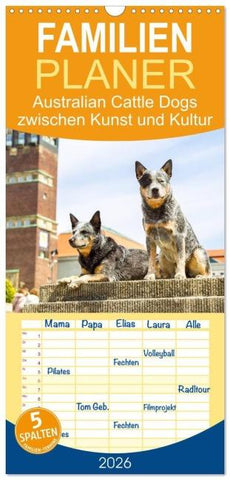 Familienplaner 2026 - Australian Cattle Dogs zwischen Kunst und Kultur mit 5 Spalten (Wandkalender, 21 x 45 cm) CALVENDO