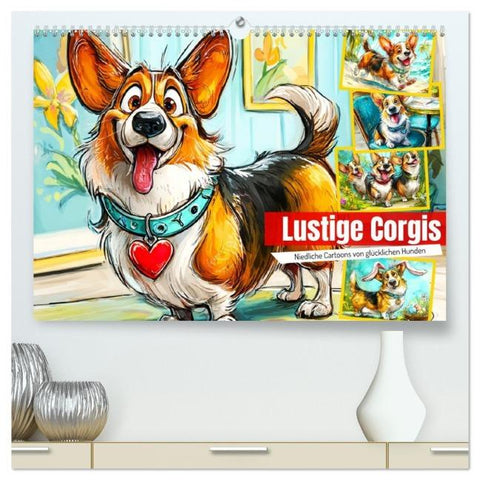 Lustige Corgis. Niedliche Cartoons von glücklichen Hunden (hochwertiger Premium Wandkalender 2026 DIN A2 quer), Kunstdruck in Hochglanz