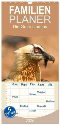 Familienplaner 2026 - Die Geier sind los mit 5 Spalten (Wandkalender, 21 x 45 cm) CALVENDO
