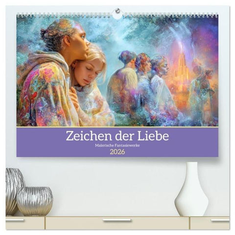 Zeichen der Liebe – Malerische Fantasiewerke (hochwertiger Premium Wandkalender 2026 DIN A2 quer), Kunstdruck in Hochglanz