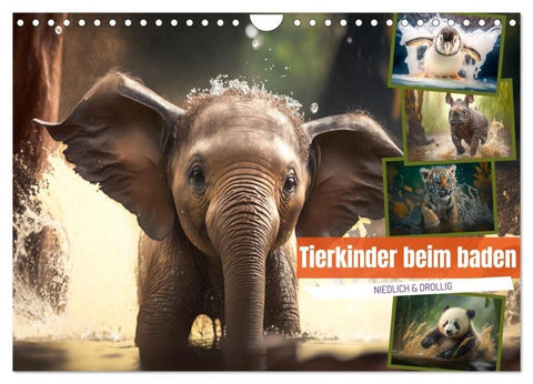 Tierkinder beim baden (Wandkalender 2026 DIN A4 quer), CALVENDO Monatskalender