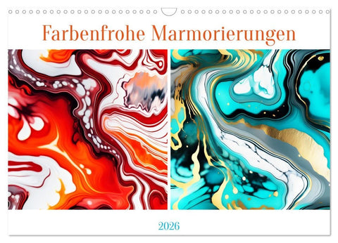 Farbenfrohe Marmorierungen (Wandkalender 2026 DIN A3 quer), CALVENDO Monatskalender