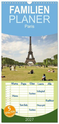 Familienplaner 2027 - Paris mit 5 Spalten (Wandkalender, 21 x 45 cm) CALVENDO