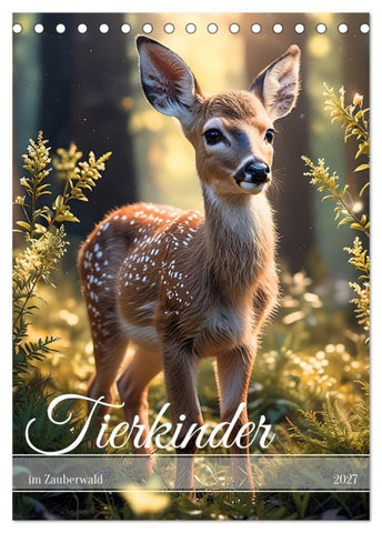 Tierkinder im Zauberwald (Tischkalender 2027 DIN A5 hoch), CALVENDO Monatskalender