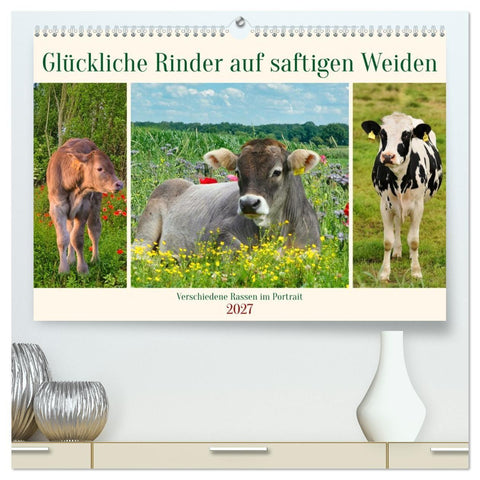 Glückliche Rinder auf saftigen Weiden (hochwertiger Premium Wandkalender 2027 DIN A2 quer), Kunstdruck in Hochglanz