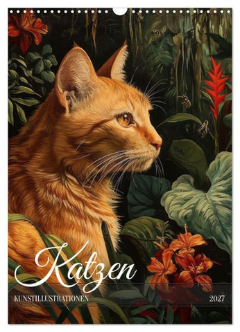 Katzen Kunstillustrationen (Wandkalender 2027 DIN A3 hoch), CALVENDO Monatskalender