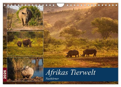 Afrikas Tierwelt: Nashörner (Wandkalender 2026 DIN A4 quer), CALVENDO Monatskalender