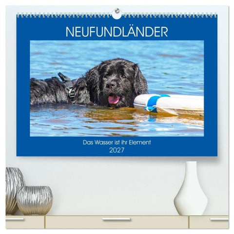 Neufundländer - Das Wasser ist ihr Element (hochwertiger Premium Wandkalender 2027 DIN A2 quer), Kunstdruck in Hochglanz