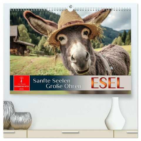 Esel - sanfte Seelen, große Ohren (hochwertiger Premium Wandkalender 2026 DIN A2 quer), Kunstdruck in Hochglanz