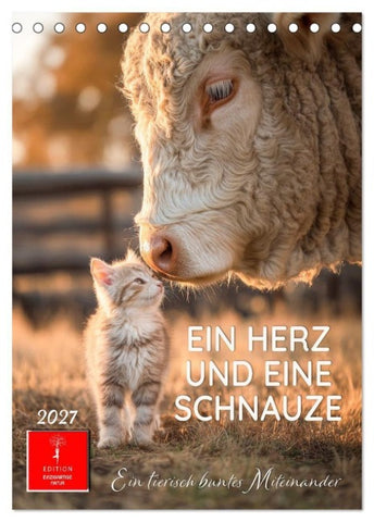 Ein Herz und eine Schnauze - Ein tierisch buntes Miteinander (Tischkalender 2027 DIN A5 hoch), CALVENDO Monatskalender