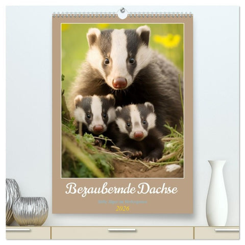 Bezaubernde Dachse (hochwertiger Premium Wandkalender 2026 DIN A2 hoch), Kunstdruck in Hochglanz