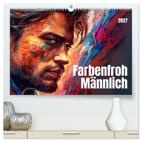 Farbenfroh Männlich (hochwertiger Premium Wandkalender 2027 DIN A2 quer), Kunstdruck in Hochglanz