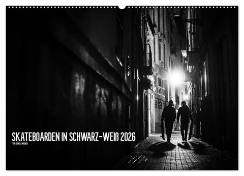 Skateboarden in Schwarz-Weiß (Wandkalender 2026 DIN A2 quer), CALVENDO Monatskalender