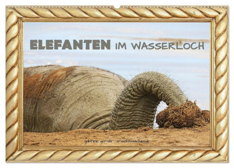 Elefanten im Wasserloch (Wandkalender 2027 DIN A2 quer), CALVENDO Monatskalender