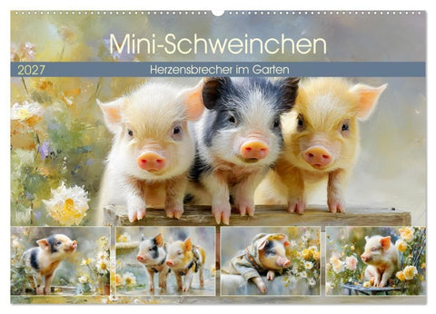 Mini-Schweinchen. Herzensbrecher im Garten (Wandkalender 2027 DIN A2 quer), CALVENDO Monatskalender