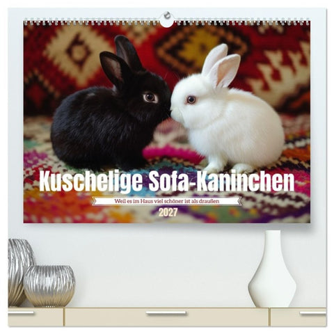 Kuschelige Sofa-Kaninchen (hochwertiger Premium Wandkalender 2027 DIN A2 quer), Kunstdruck in Hochglanz