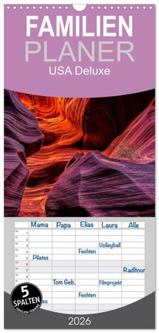 Familienplaner 2026 - USA Deluxe mit 5 Spalten (Wandkalender, 21 x 45 cm) CALVENDO