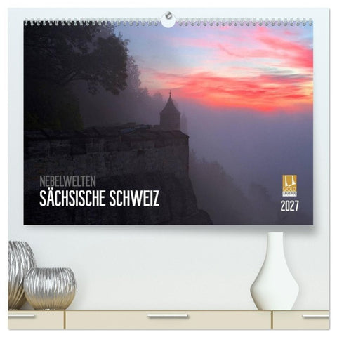 Nebelwelten Sächsische Schweiz (hochwertiger Premium Wandkalender 2027 DIN A2 quer), Kunstdruck in Hochglanz