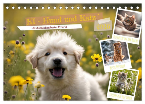 KI - Hund und Katz `des Menschen bester Freund (Tischkalender 2026 DIN A5 quer), CALVENDO Monatskalender