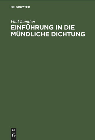 Einführung in die mündliche Dichtung