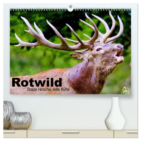 Rotwild. Edle Hirsche, stolze Kühe (hochwertiger Premium Wandkalender 2026 DIN A2 quer), Kunstdruck in Hochglanz
