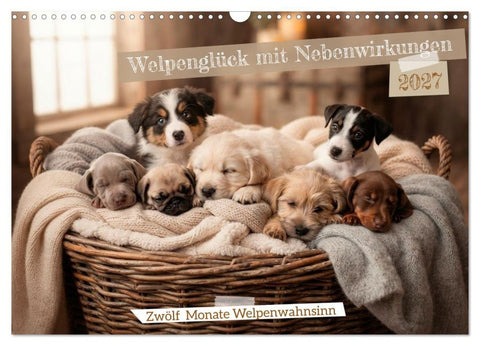 Welpenglück mit Nebenwirkungen (Wandkalender 2027 DIN A3 quer), CALVENDO Monatskalender