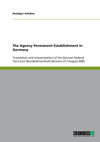 The Agency Permanent Establishment in Germany