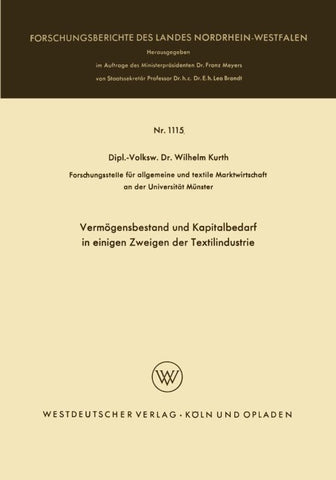 Vermögensbestand und Kapitalbedarf in einigen Zweigen der Textilindustrie