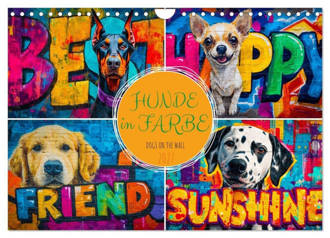 Hunde in Farbe - Dogs on the Wall (Wandkalender 2027 DIN A4 quer), CALVENDO Monatskalender