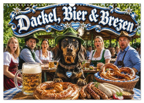 Dackel, Bier und Brezen (Wandkalender 2027 DIN A3 quer), CALVENDO Monatskalender