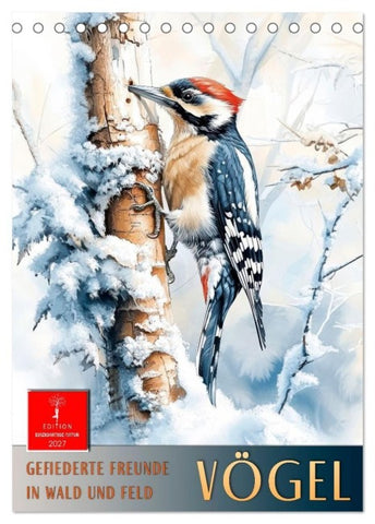 Vögel - gefiederte Freunde in Wald und Feld (Tischkalender 2027 DIN A5 hoch), CALVENDO Monatskalender