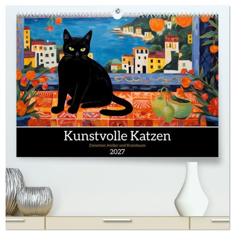 Kunstvolle Katzen (hochwertiger Premium Wandkalender 2027 DIN A2 quer), Kunstdruck in Hochglanz