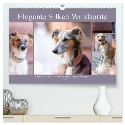 Elegante Silken Windsprite (hochwertiger Premium Wandkalender 2027 DIN A2 quer), Kunstdruck in Hochglanz