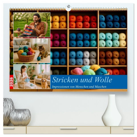 Stricken und Wolle (hochwertiger Premium Wandkalender 2026 DIN A2 quer), Kunstdruck in Hochglanz