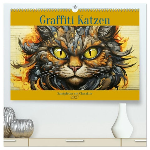 Graffiti Katzen (hochwertiger Premium Wandkalender 2027 DIN A2 quer), Kunstdruck in Hochglanz