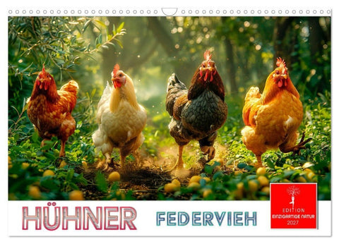 Hühner Federvieh (Wandkalender 2027 DIN A3 quer), CALVENDO Monatskalender