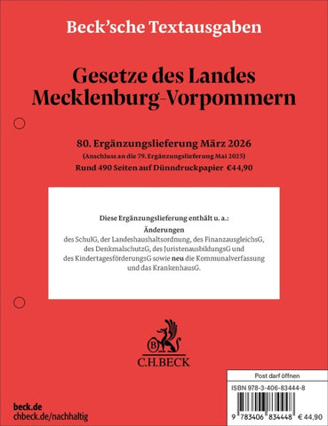 Gesetze des Landes Mecklenburg-Vorpommern 80. Ergänzungslieferung