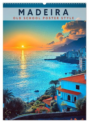 Madeira - Old School Poster Style (Wandkalender 2026 DIN A2 hoch), CALVENDO Monatskalender