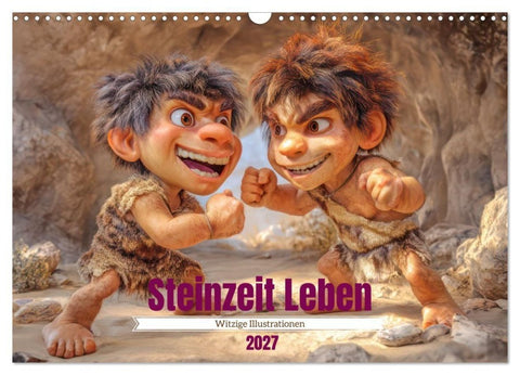 Steinzeit Leben - Witzige Illustrationen (Wandkalender 2027 DIN A3 quer), CALVENDO Monatskalender