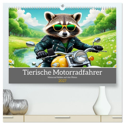 Tierische Motorradfahrer (hochwertiger Premium Wandkalender 2027 DIN A2 quer), Kunstdruck in Hochglanz