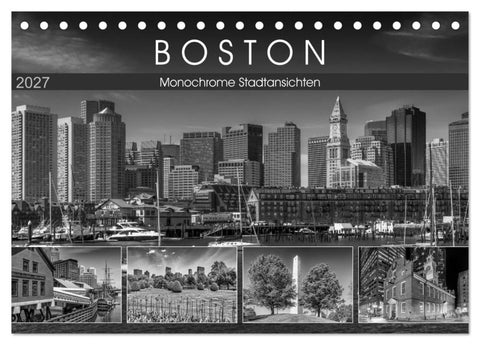 BOSTON Monochrome Stadtansichten (Tischkalender 2027 DIN A5 quer), CALVENDO Monatskalender